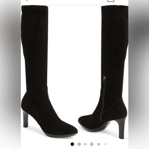 Aquatalia Rhumba Boots Black Suede Tall Platform Heels 8